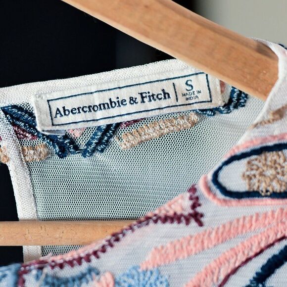 Abercrombie & Fitch Boho Embroidered Long Sleeve Top, Mesh Back with Shell - Picture 2 of 5